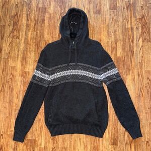 Vintage American Eagle Hooded Knit Sweater Fair Isle Pullover Men's Large Y2K